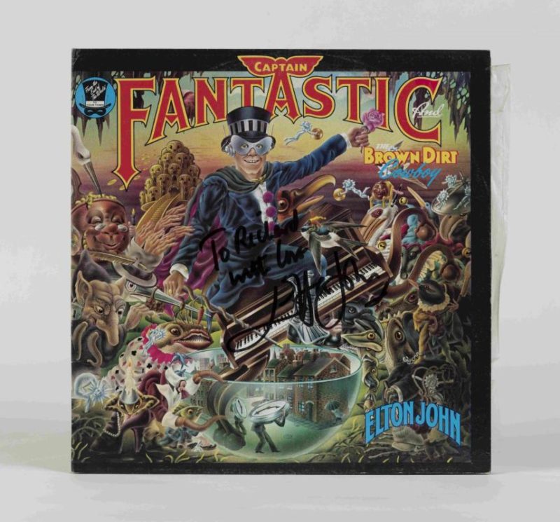 ELTON JOHN: Captain Fantastic and the Brown Dirt Cowboys, Festival Records, 1975, inscribed “To Richard, with love, Elton John”, condition E